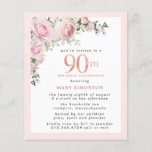 Budget Pink Floral 90th Birthday Invitation<br><div class="desc">Zacht,  stomp roze lijst met een elegante roze roze roze roze roze roze roze florale toedieningsvorm in de linker bovenhoek. De 90ste is geschreven in een prachtige gouden textuur van het roos.  en vrouwelijk ontwerp.</div>