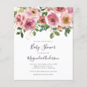 BUDGET Pink Floral Baby shower Uitnodiging (Voorkant)