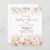 Budget Pink Floral Baby shower Uitnodiging (Voorkant / Achterkant)