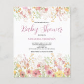 Budget Pink Floral Baby shower Uitnodiging (Voorkant)