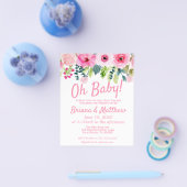 Budget Pink Floral Baby shower Uitnodiging Flyer (Enkel)