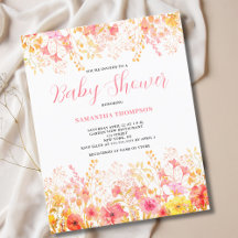 Budget Pink Floral Baby shower Uitnodiging