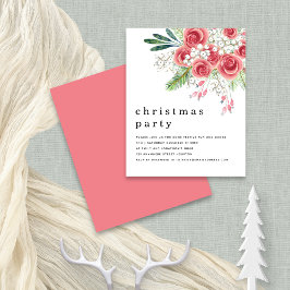 Budget Pink Floral Berries kerstfeest Uitnodiging