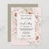 Budget PInk Floral Boho Rustic Wedding Uitnodiging (Voorkant / Achterkant)