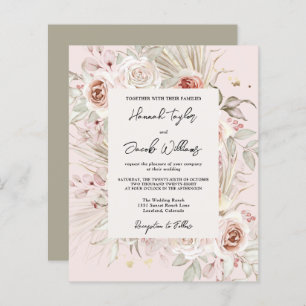 Budget PInk Floral Boho Rustic Wedding Uitnodiging