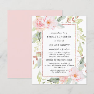 Budget Pink Floral Bridal Luncheon Uitnodiging