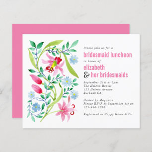 Budget Pink Floral Bridesmaid Luncheon Uitnodiging