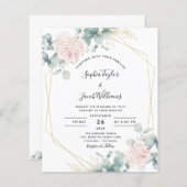 Budget Pink Floral Eucalyptus Weduwen Uitnodiging (Voorkant / Achterkant)