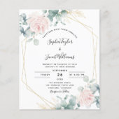 Budget Pink Floral Eucalyptus Weduwen Uitnodiging (Voorkant)