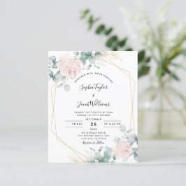 Budget Pink Floral Eucalyptus Weduwen Uitnodiging