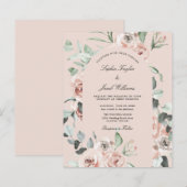 Budget Pink Floral Eucalyptus Weduwen Uitnodiging (Voorkant / Achterkant)