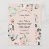Budget Pink Floral Eucalyptus Weduwen Uitnodiging (Voorkant)