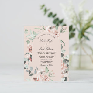 Budget Pink Floral Eucalyptus Weduwen Uitnodiging