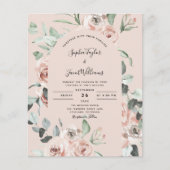 Budget Pink Floral Eucalyptus Weduwen Uitnodiging (Voorkant)