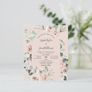 Budget Pink Floral Eucalyptus Weduwen Uitnodiging