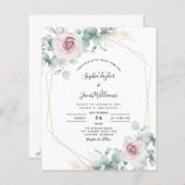 Budget Pink Floral Eucalyptus Weduwen Uitnodiging (Voorkant / Achterkant)