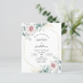 Budget Pink Floral Eucalyptus Weduwen Uitnodiging (Staand voorkant)