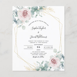 Budget Pink Floral Eucalyptus Weduwen Uitnodiging