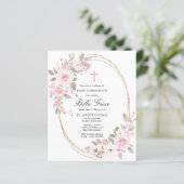 Budget Pink Floral First Holy Communion Invitation (Staand voorkant)