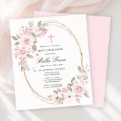 Budget Pink Floral First Holy Communion Invitation
