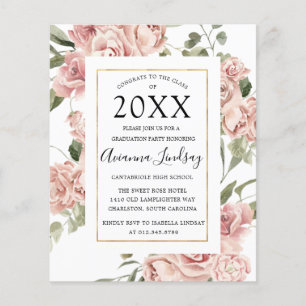Budget Pink Floral Foto Back Graduparty Flyer