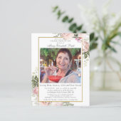 Budget Pink Floral Funeral Photo Invitation (Staand voorkant)