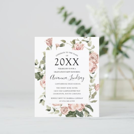 Budget Pink Floral Gradual Party Uitnodiging (Staand voorkant)