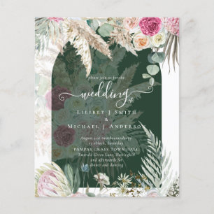 BUDGET Pink Floral Pampas Grass Wedding Flyer