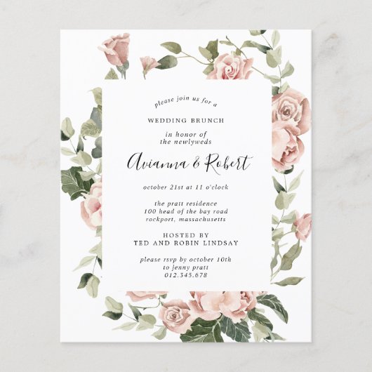 Budget Pink Floral Post Wedding Brunch Uitnodiging Flyer (Voorkant)