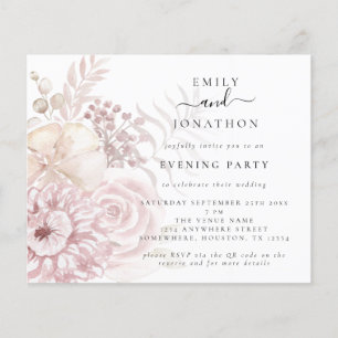 Budget Pink Floral QR Wedding Evening Party nodigt
