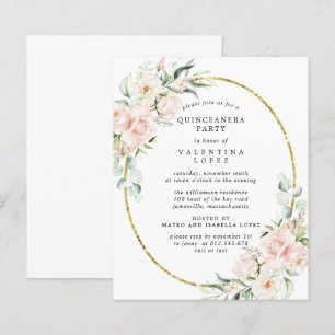 Budget Pink Floral Quinceanera Party Uitnodiging