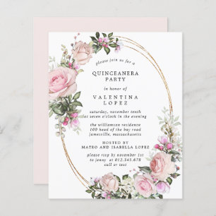 Budget Pink Floral Quinceanera Party Uitnodiging