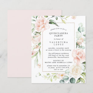 Budget Pink Floral Quinceanera Party Uitnodiging