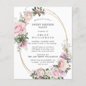 Budget Pink Floral Sweet 16 Party Invitation (Voorkant)