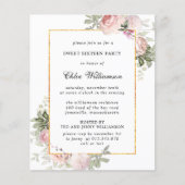 Budget Pink Floral Sweet 16 Party Invitation (Voorkant)