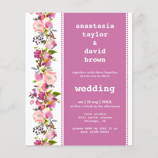 Budget Pink Floral Weddenschap (Voorkant)