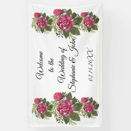 Budget Pink Floral Wedding Banner (Verticaal)