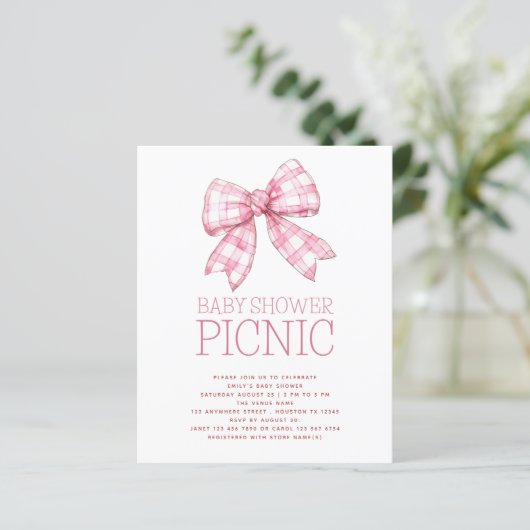 Budget Pink Gingham Bow Baby shower Picnic (Staand voorkant)