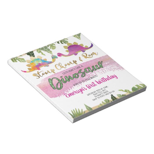 Budget Pink Girl Dinosaur Birthday Notitieblok (Schuin)