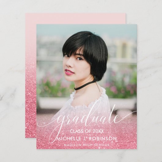 BUDGET PINK Glitter Ombre Girly Foto Afstuderen (Voorkant / Achterkant)