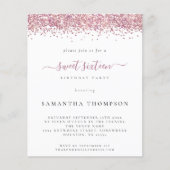 Budget Pink Glitter Sweet Sixteen Uitnodiging (Voorkant)