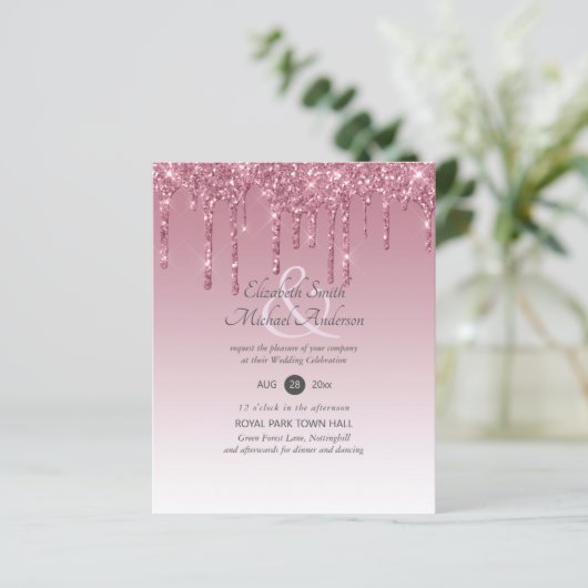 BUDGET Pink Glitter Wedding Invitting (Staand voorkant)
