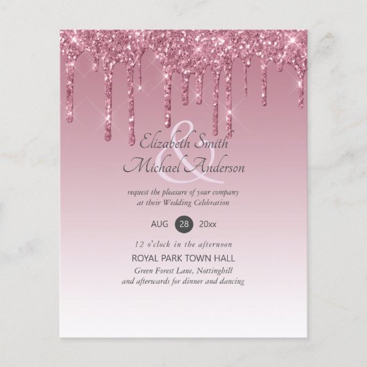 BUDGET Pink Glitter Wedding Invitting (Voorkant)