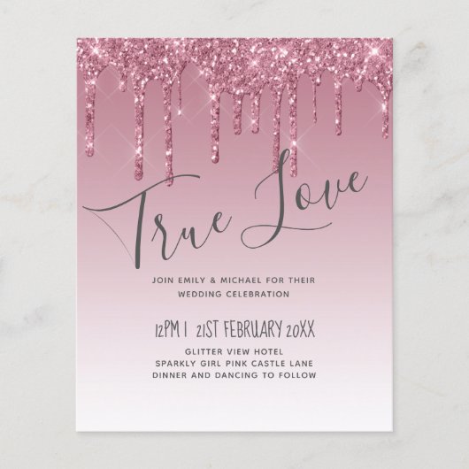 BUDGET Pink Glitter Wedding Invitting (Voorkant)