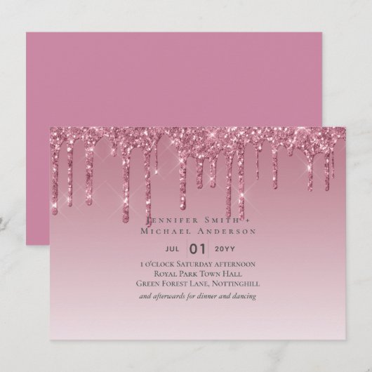 BUDGET Pink Glitter Wedding Invitting (Voorkant / Achterkant)
