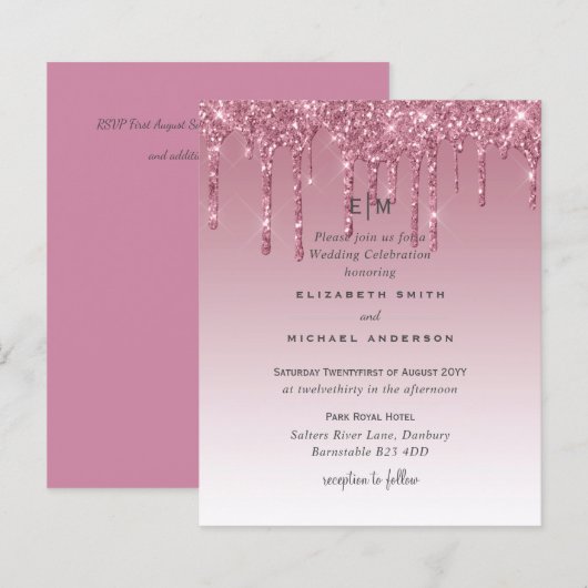 BUDGET Pink Glitter Wedding Invitting (Voorkant / Achterkant)