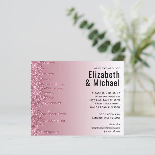 BUDGET Pink Glitter Wedding Invitting (Staand voorkant)