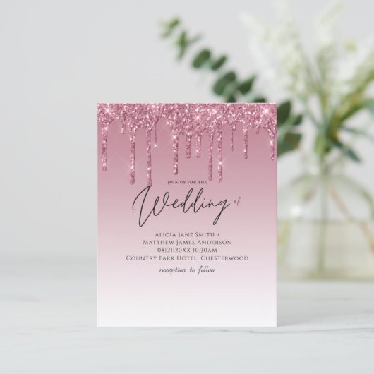 BUDGET Pink Glitter Wedding Invitting (Staand voorkant)