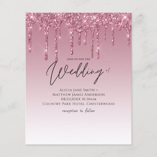 BUDGET Pink Glitter Wedding Invitting (Voorkant)