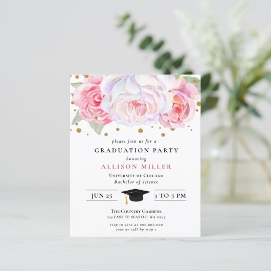 Budget Pink Gold Floral Afstuderen (Staand voorkant)